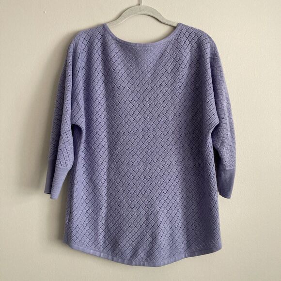 Moth Anthropologie Purple Boat Neck Sweater Size Medium Open Knit 3/4 Sleeve - Picture 5 of 6